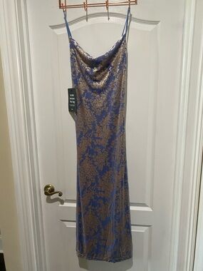 Lucy Blue and Gold /silver Backless Slip Dress